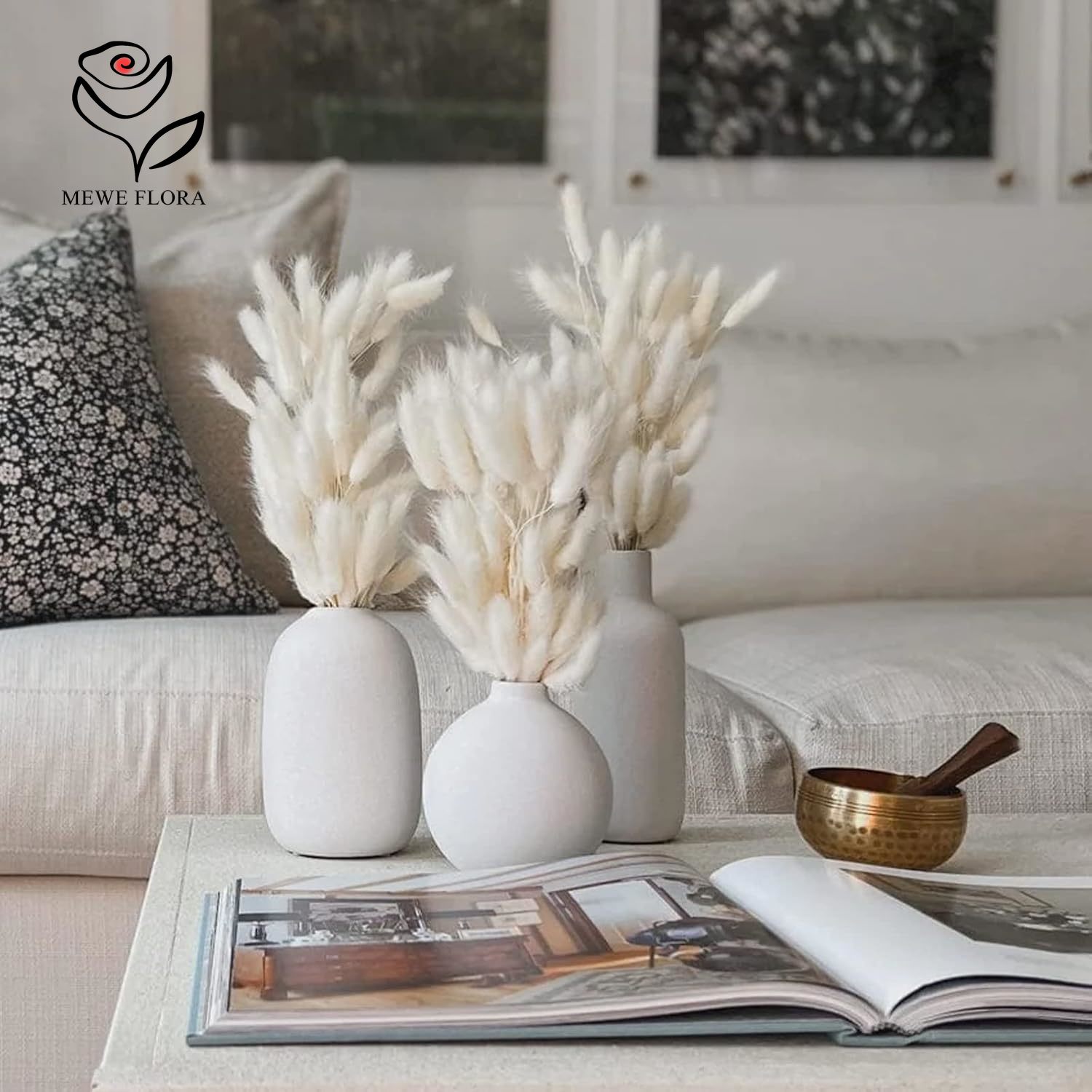 Pampas Grass Decor - 150 шт., белые натуральные пушистые кроличьи